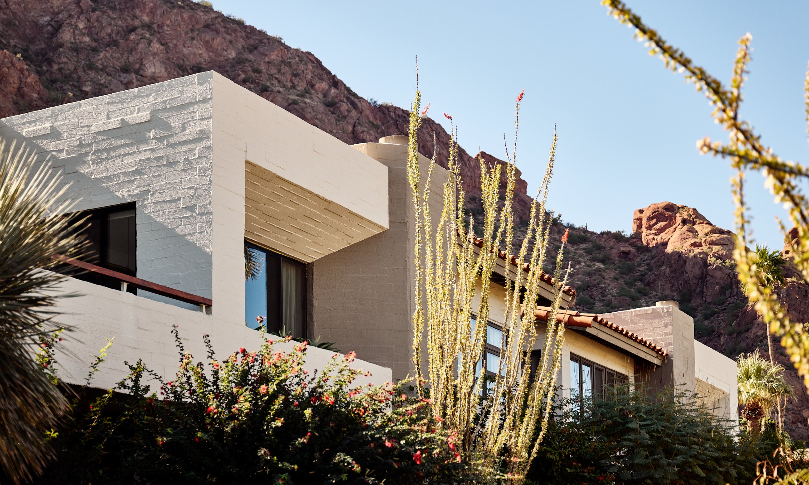 Camelback Casita exterior nestled into the side of Camelback Mountain.
