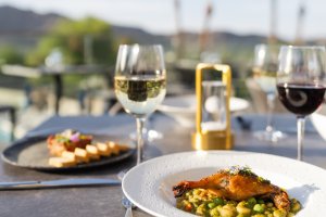 Food and wine on dining deck