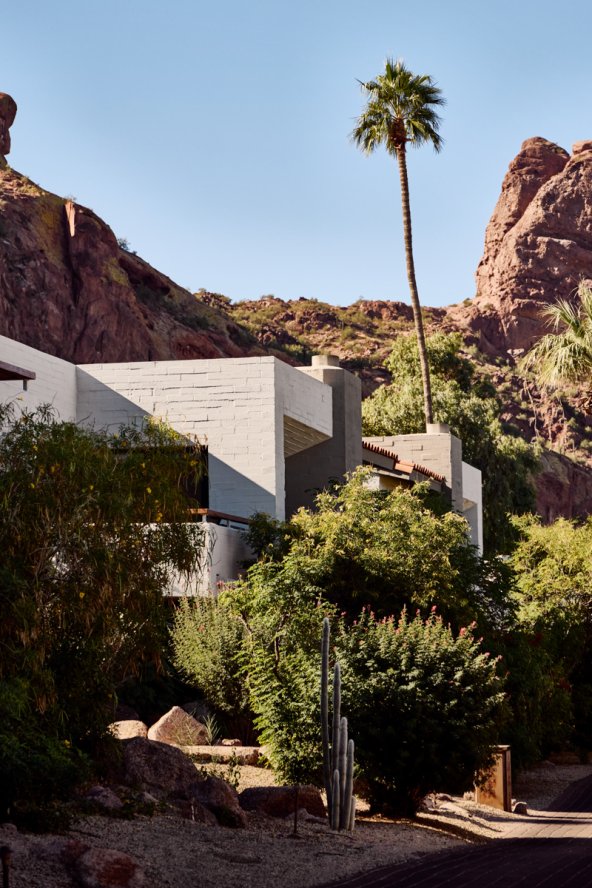 Sanctuary's mountain casitas and suites nestled into the side of Camelback Mountain.