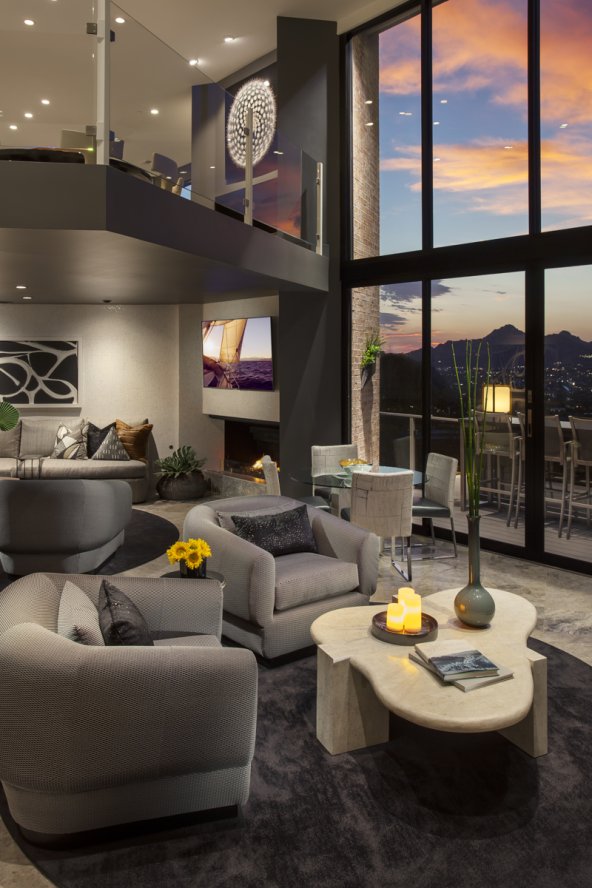 Villa Luna downstairs sitting area and television room with stunning valley views.