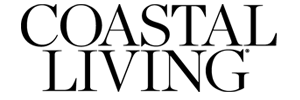 "Coastal Living" written in a bold, modern font with overlapping letters forming a square design.