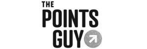 Black text logo reads "The Points Guy" with a gray upward arrow in a circle.