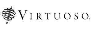 Virtuoso logo with a swirling globe design.